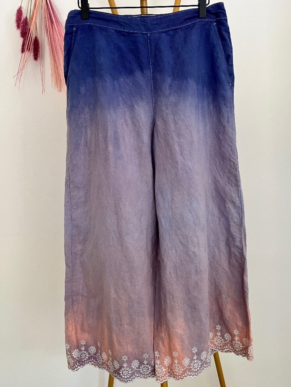 Linen Wide Leg Pants-Over Dyed